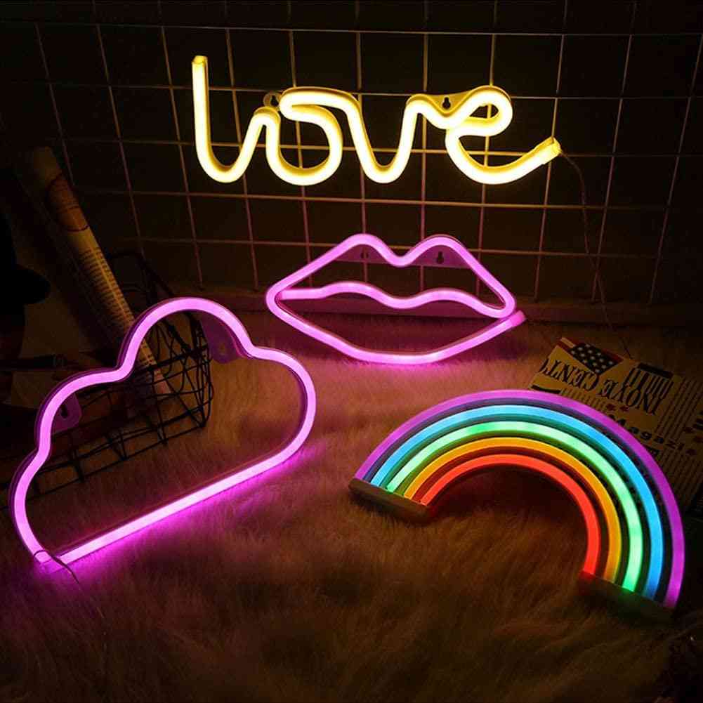 Kreativní led neonové znamení lásky, kočka, duhový ret, lampa na dekorace