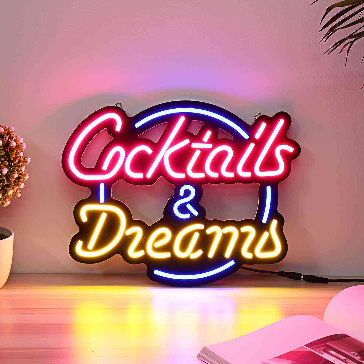 Cocktail vis tub de sticlă adevărat semn cu lumină de neon pentru decorare