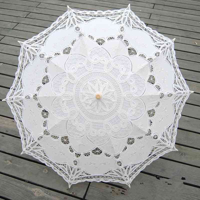 Fashion Sun Umbrella, Cotton Embroidery, Ivory Lace For Bridal Wedding