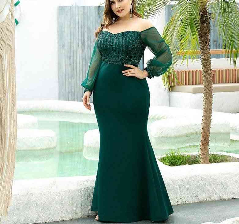 Off-shoulder, Full Sleeve Sequined Mermaid Party Gown