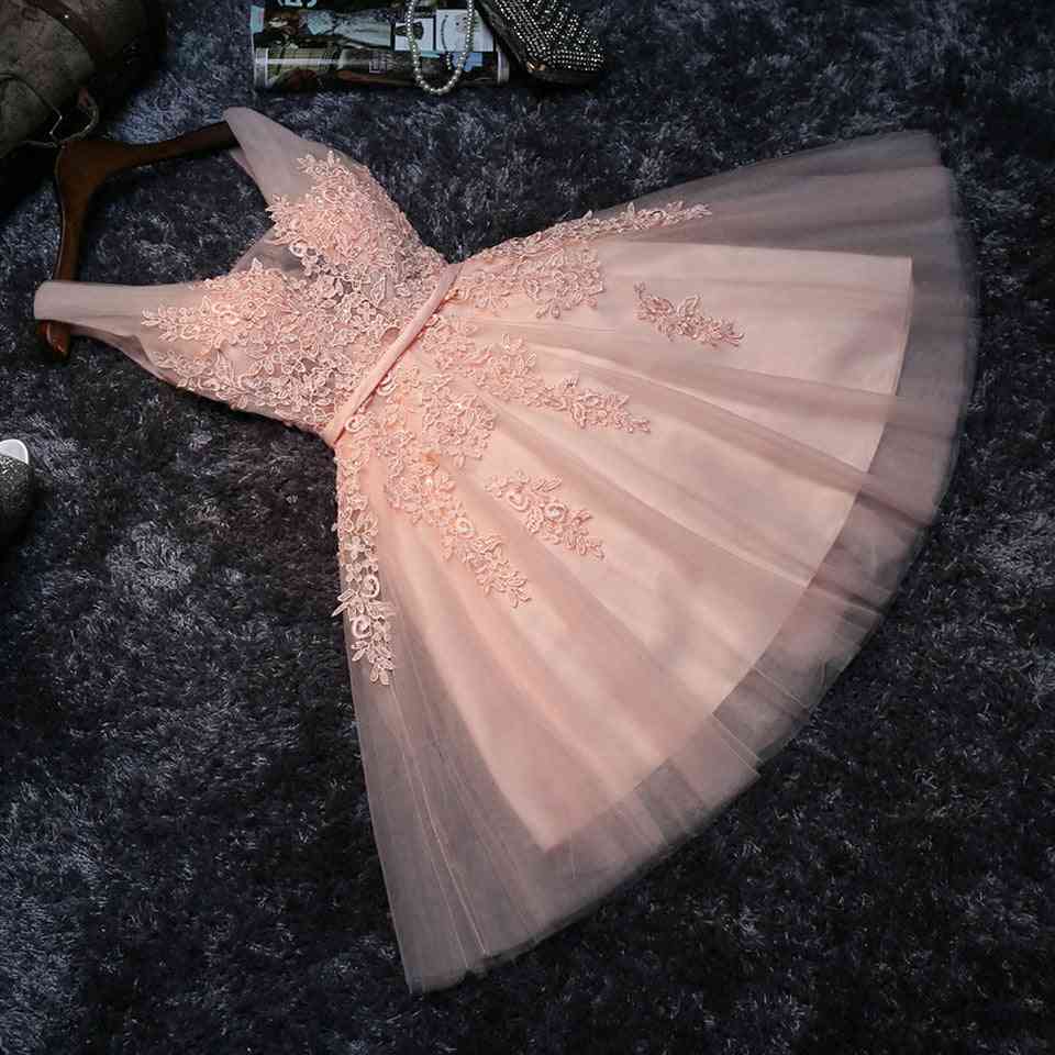 Elegant Pearl Embellished, Lace Up Knee Length Short Party Dress