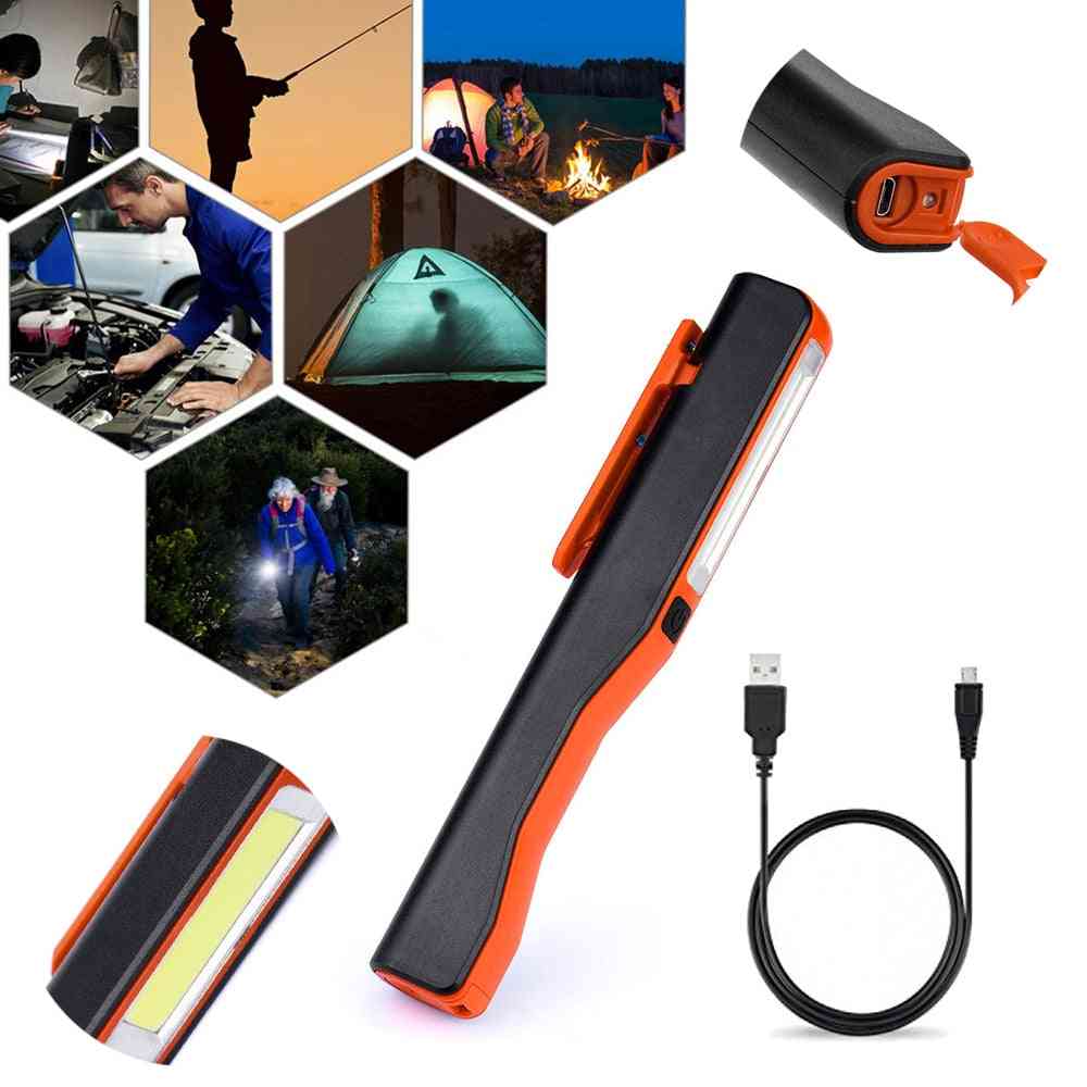 Cob Led Camping Work Inspection Light / Lamp, Usb Rechargeable Hand Torch
