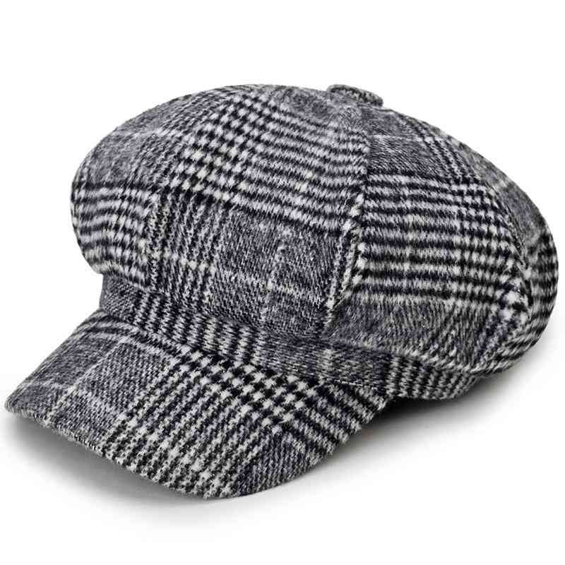 Höst / vinter- vintage beret mössa, rutiga åttkantiga, klassiska hattar, kvinnor