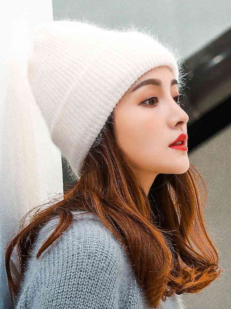 Winter Warm Rabbit Fluff Beanie Solid Bonnet Soft Hats