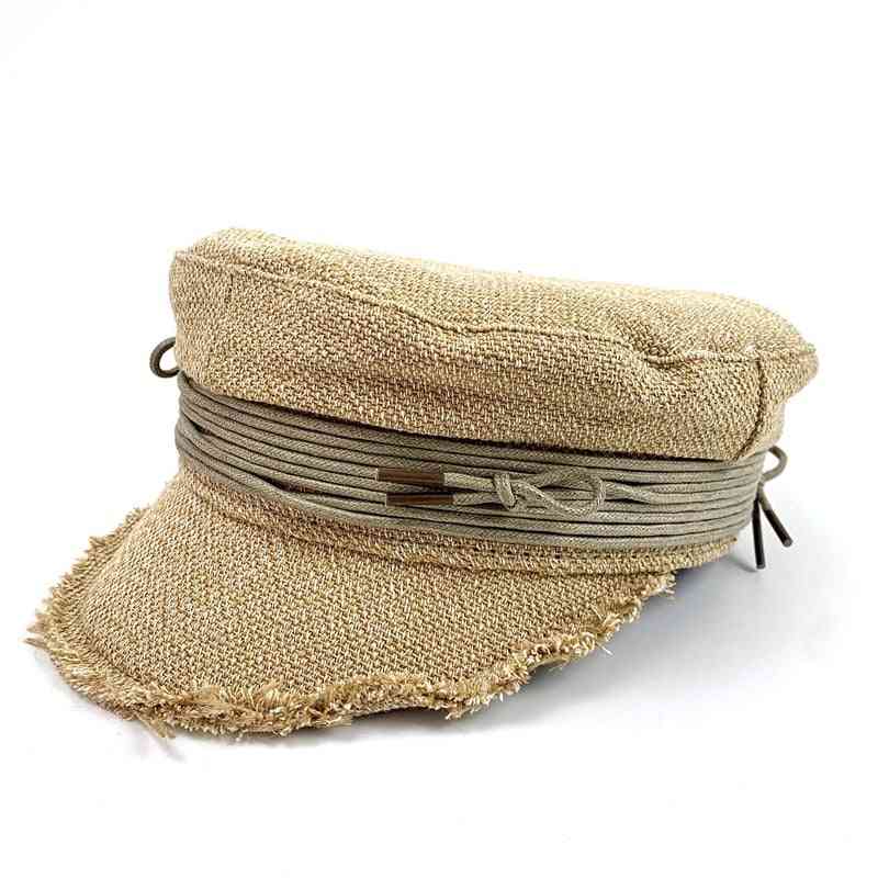 Women's Linen Newsboy Cap, Mariner Style Greek Fisherman's Sailor Fiddler Hat