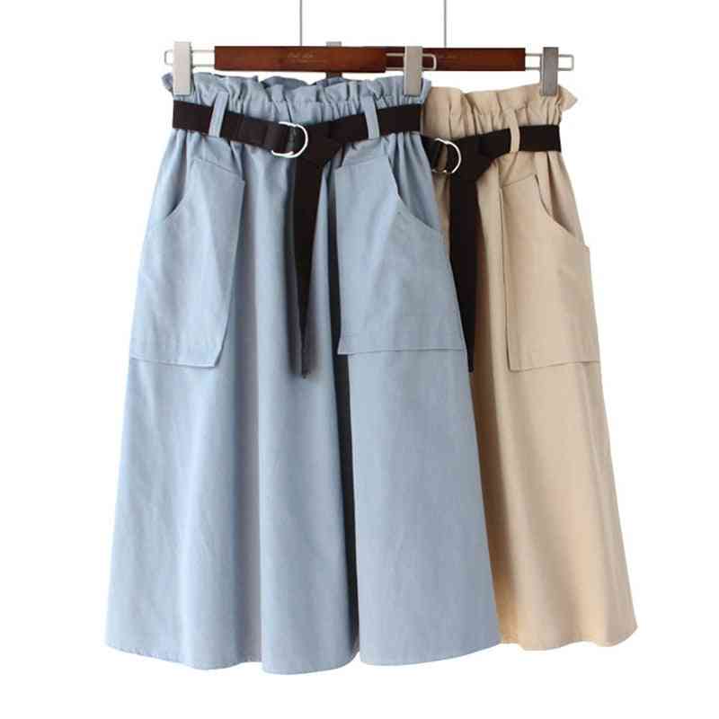 Summer Cotton, High Waist Skirt With Belt And Pocket