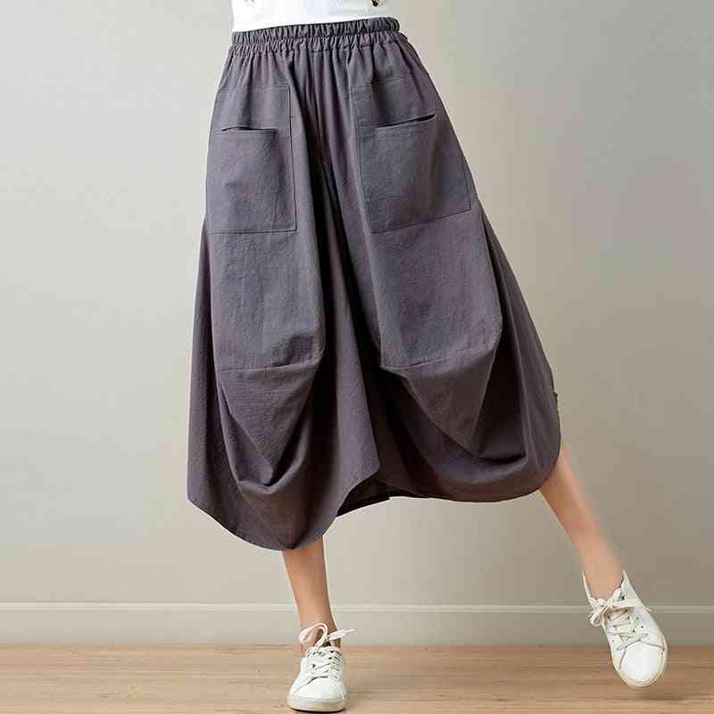 Summer- Casual Plaid, Bud Pockets Pleated, Knee-length Skirts