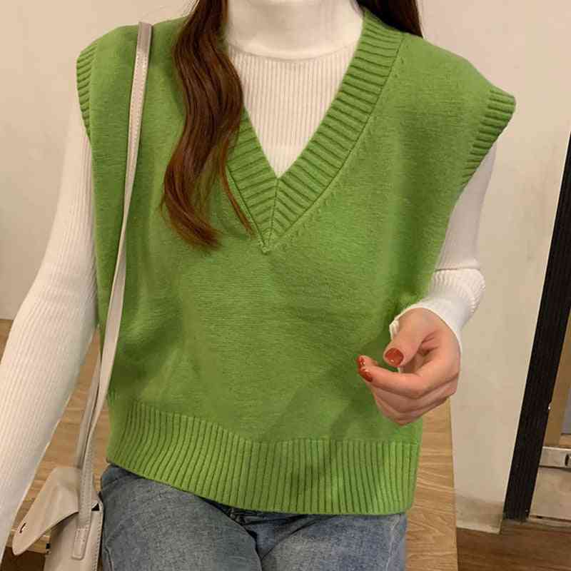 Autumn Sweater Vest, Elegant Student V-neck Pullover, Loose Casual Outerwear's