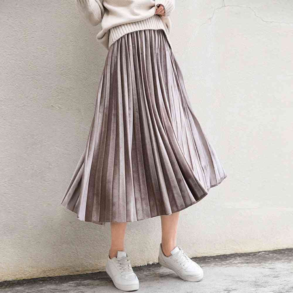 Spring Women Long Metallic Maxi Pleated Skirt