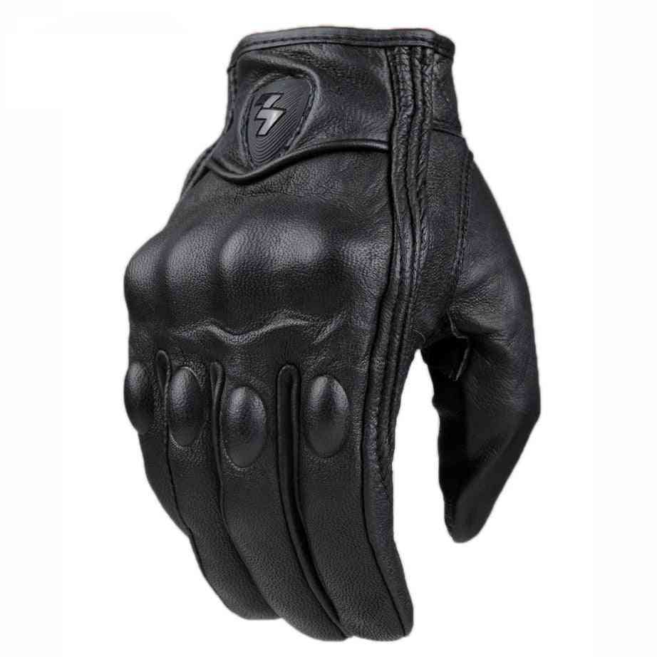 Retro Pursuit- Perforated Leather Waterproof, Motorcycle Gloves