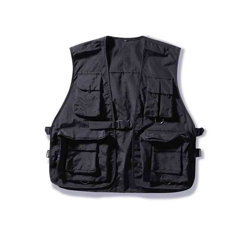 Military Multiple Pockets Cargo Vest, Hip Hop Sleeveless Jacket