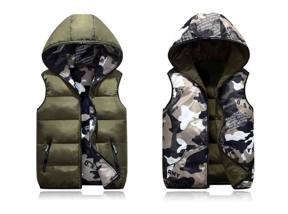 Men's Winter Cotton-padded Hooded, Sleeveless Vest Jacket