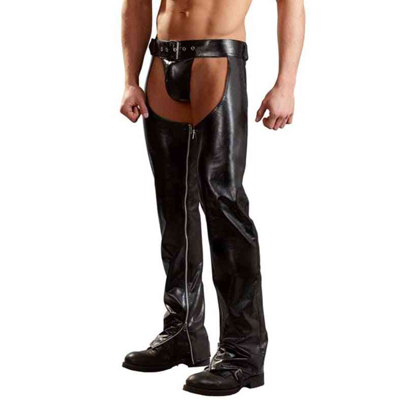 Men Skinny Faux, Leather Trousers Nightclub Pants