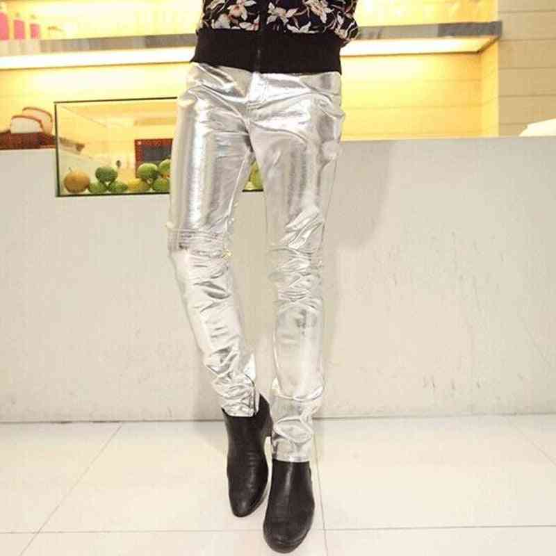 Men Skinny Faux Leather Leisure Shiny Pants For Stage Dancer