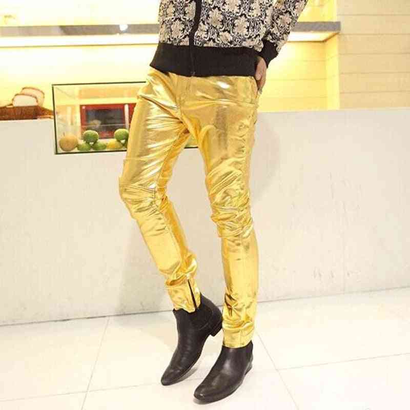 Men Skinny Faux Leather Leisure Shiny Pants For Stage Dancer
