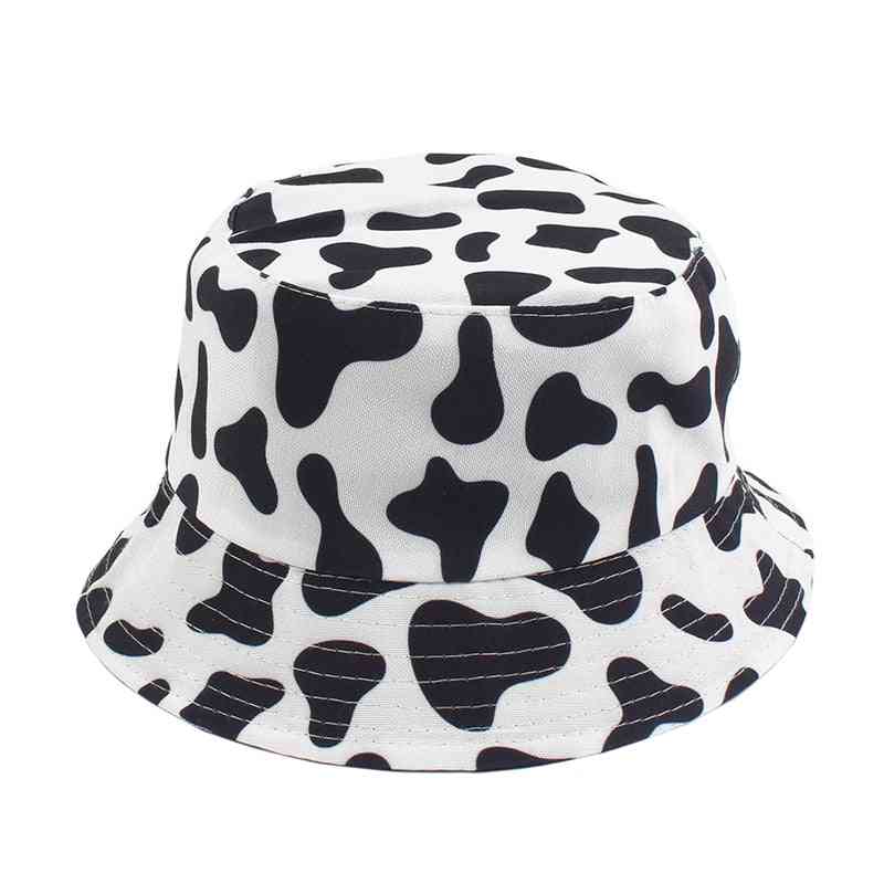 Sombrero de impresión de vaca de moda, gorras de verano de pescador reversibles gorras