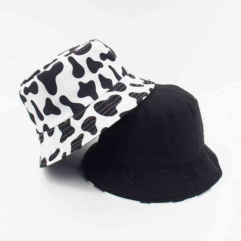 Chapéu estampado de vaca da moda, reversível pescador chapéus de verão gorras