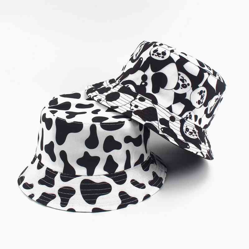 Sombrero de impresión de vaca de moda, gorras de verano de pescador reversibles gorras