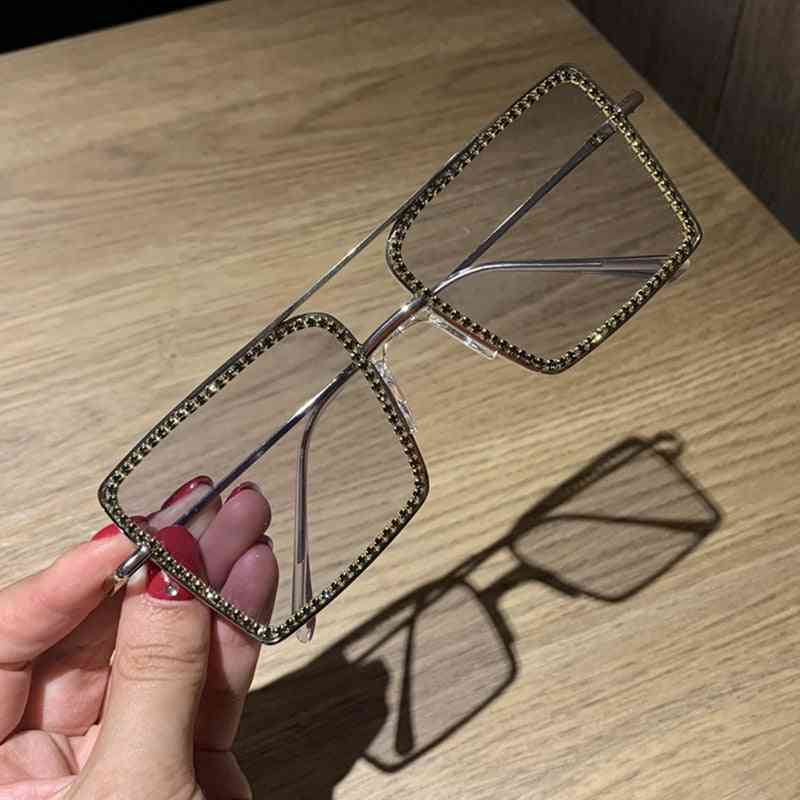 Módne priehľadné hranaté kovové rámy, nadrozmerné okuliare / ženy