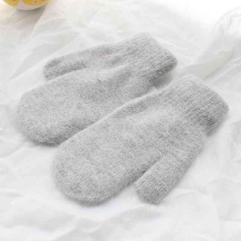 Winter Thick Knitted Cashmere Double Layer Plush Wool Knit Warm Fingered Gloves