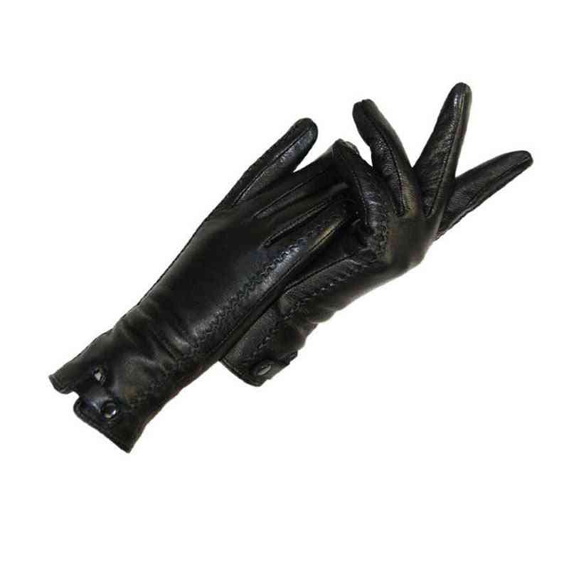 Leather Winter Warm Fluffy Gloves, Soft Rabbit Fur Lining High-quality Mittens