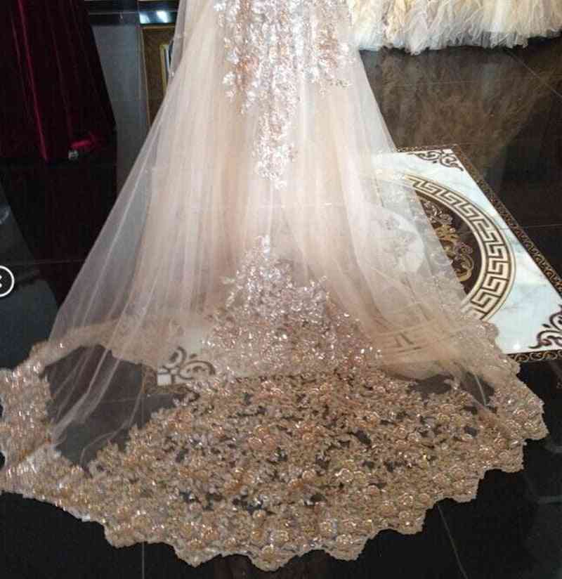 Bridal Veils Sequins Luxury Cathedral Appliques Lace Edge Long Wraps