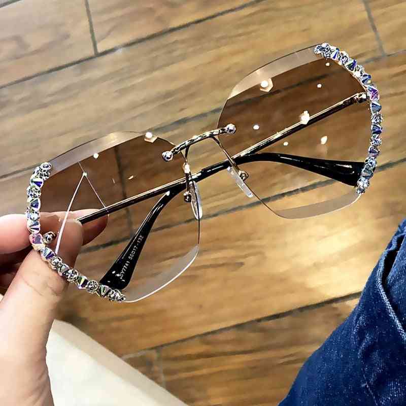 Módní nadměrné sluneční brýle bez obrouček, diamantové sluneční sklo