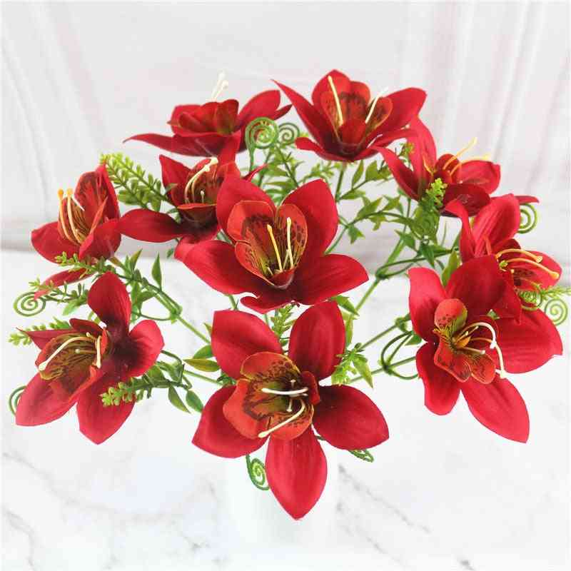 Artificial Orchid Flower Bouquet, Silk Fake Desk Vase Accessories