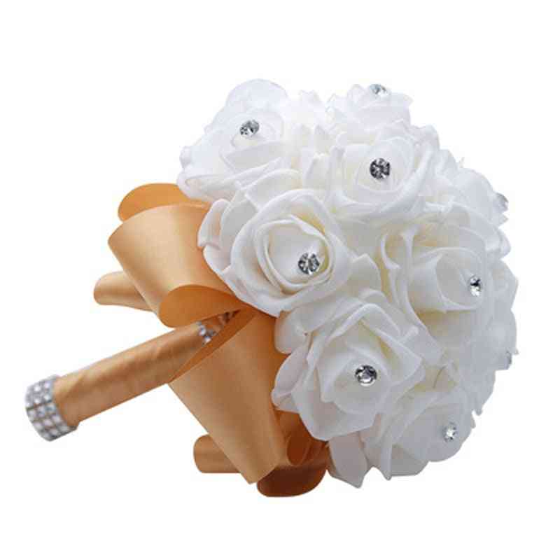 Bridal Bouquet, Foam Flowers, Rose Ribbon For Wedding