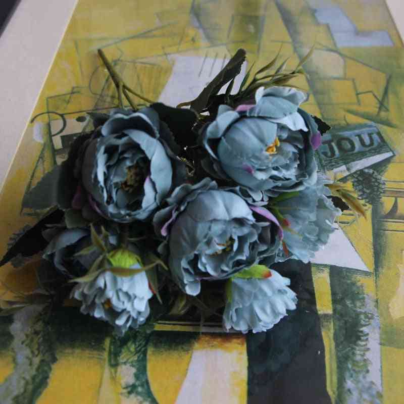 Kunstige blomsterbuket, diy silke falsk blomst til bryllupsfest, hjemmebord haveindretning