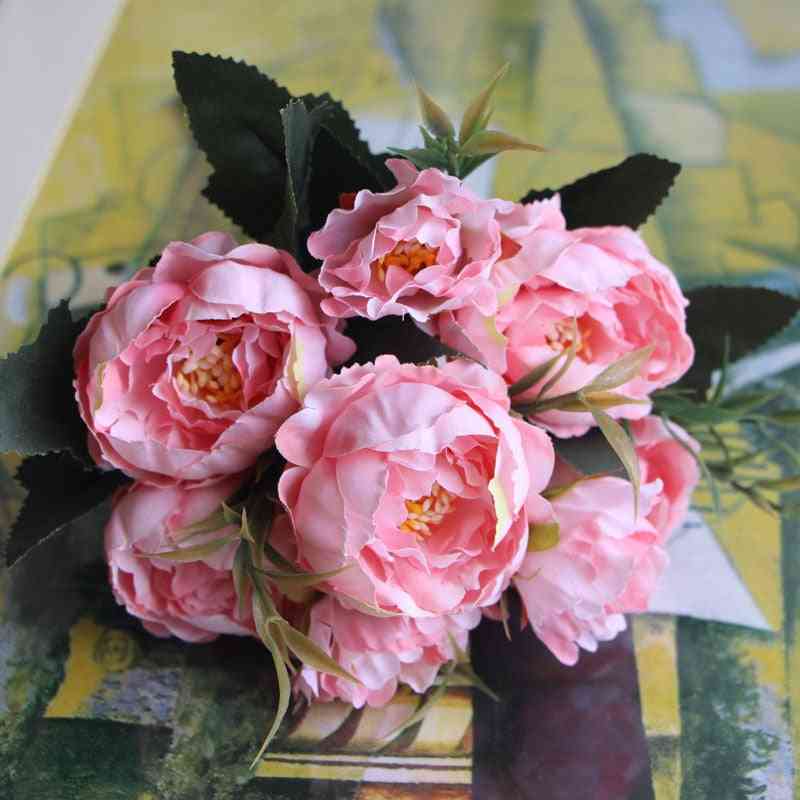 Kunstige blomsterbuket, diy silke falsk blomst til bryllupsfest, hjemmebord haveindretning