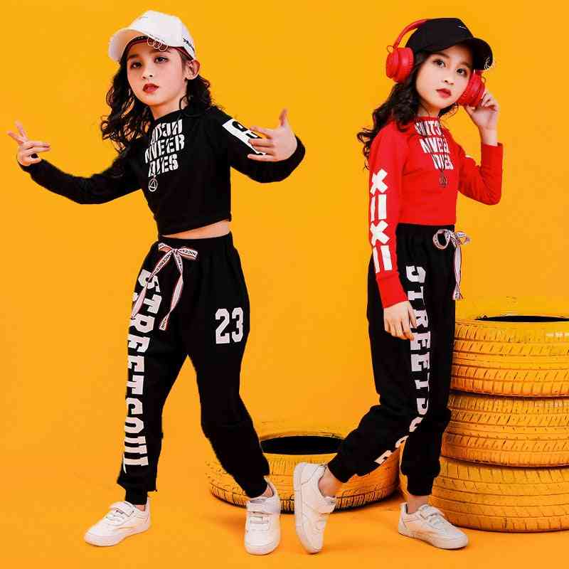 Otroška hip hop majica s kratkimi rokavi s kratkimi rokavi, ki nosi priložnostne hlače za oblačila jazz plesa