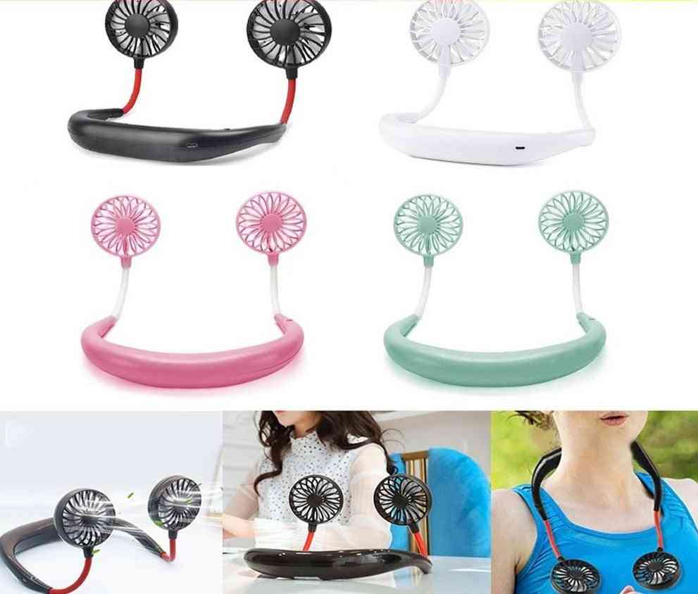 Portable Hand Free Neckband Rechargeable Battery Operated Fans