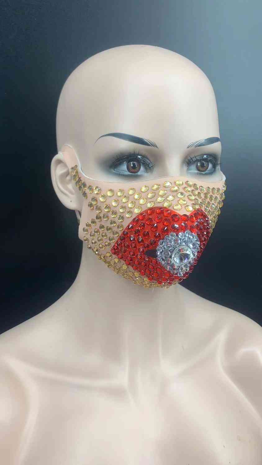 Mode rhinestones masker, performance club dance maske