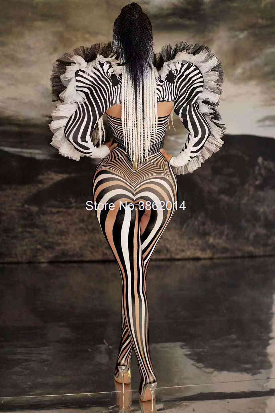 Moda modello zebra donne cantante vestito da palcoscenico bar ds dance body