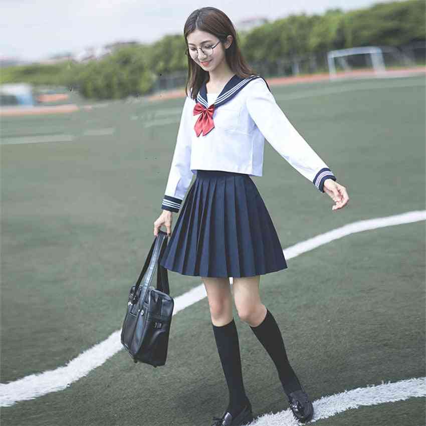 Skoleuniform, pige cosplay graduering top, nederdele, krave & sokker sæt