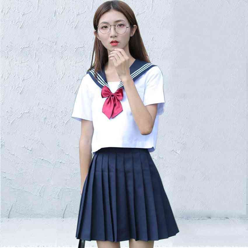 School Uniform, Girl Cosplay Graduation Top, Skirts, Collar & Socks Set