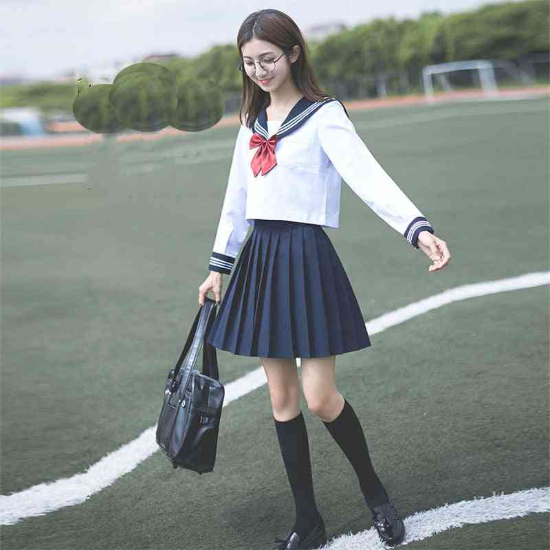 Uniforme escolar, top de graduación de cosplay para niña, faldas, collar y calcetines