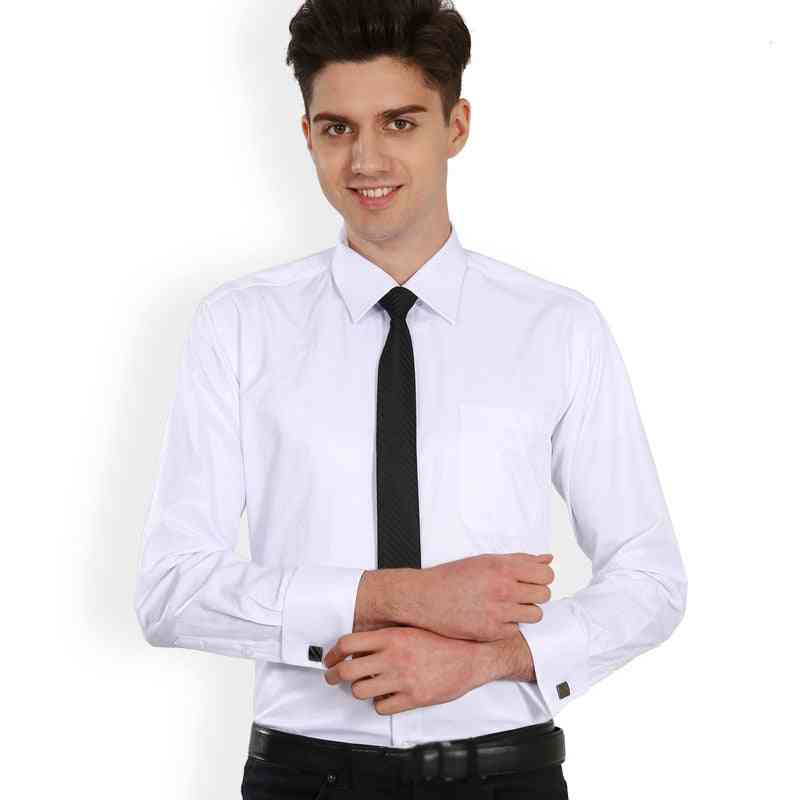 маншетни ризи, мъжки дълъг ръкав, официална бизнес риза, солидна сватбена смокинг дреха с копчета за ръкавели