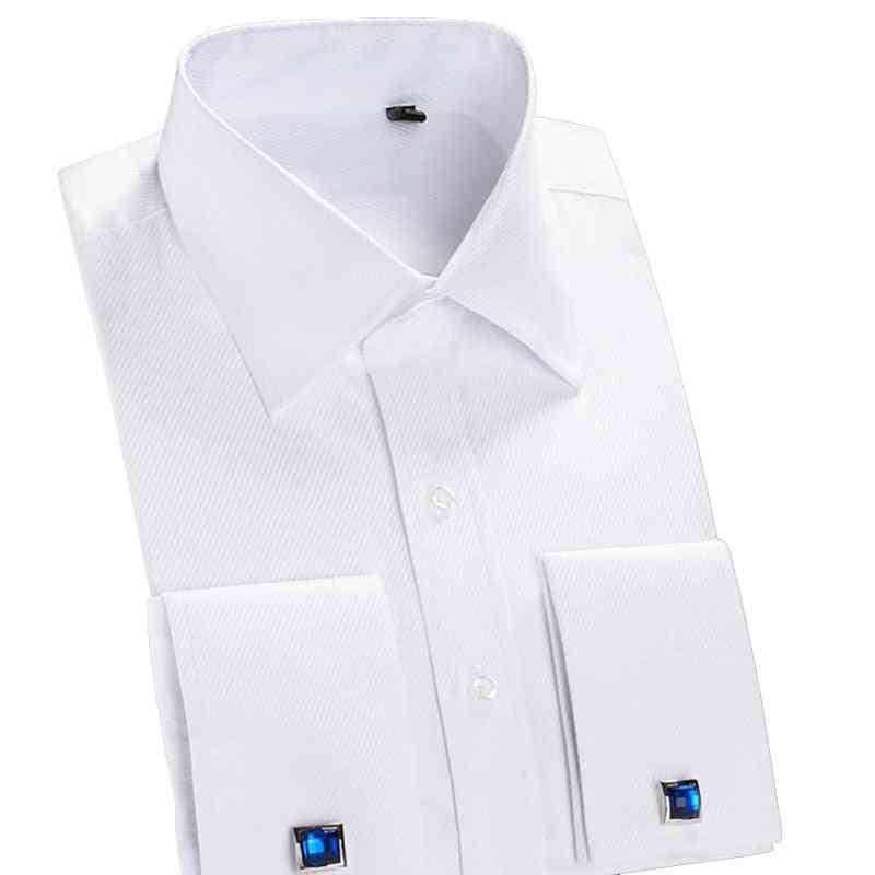 Mansjettskjorter, menns langermet skjorte, formell forretningskjole skjorte, solid bryllupsklær med mansjettknapper