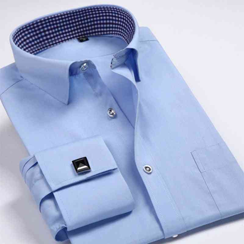 маншетни ризи, мъжки дълъг ръкав, официална бизнес риза, солидна сватбена смокинг дреха с копчета за ръкавели