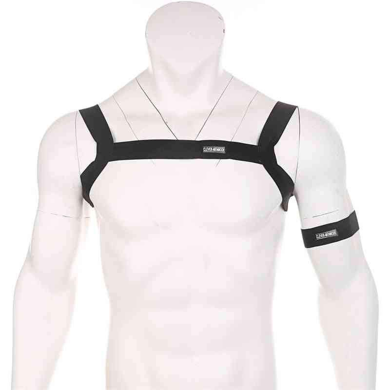 Men's Nylon Body Chest Lingerie, Elastic Strap Harness For Shoulder Support