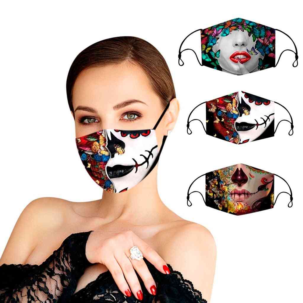 Fashion Fabric Masks, Skull Print Mouth Washable Soft Reuse Face Mask