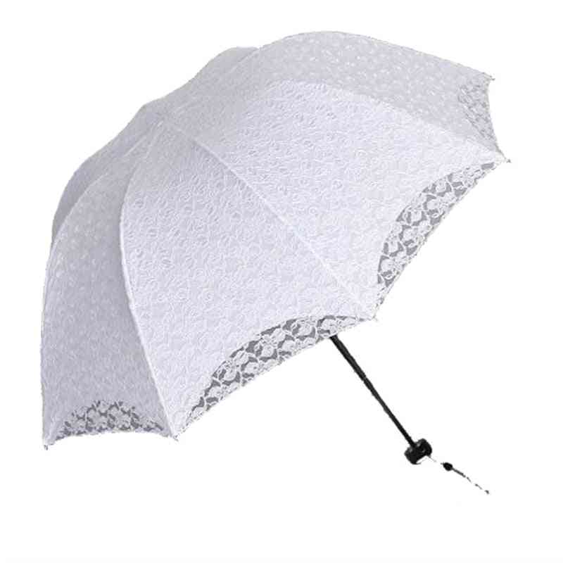 Summer Foldable Lace Umbrellas, Steel Handle Cotton Embroidery Parasol