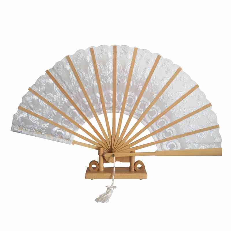 Lace Hand Fan & Bamboo Stem Folding Cotton