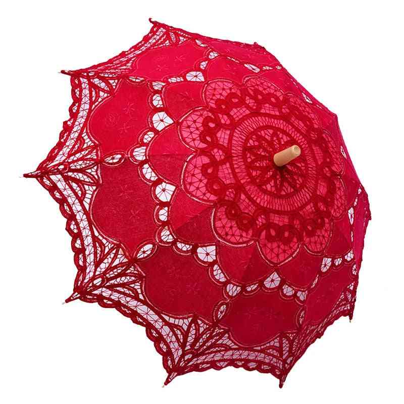 Elegant Cotton Embroidery Lace Parasol Summer Sun Umbrella