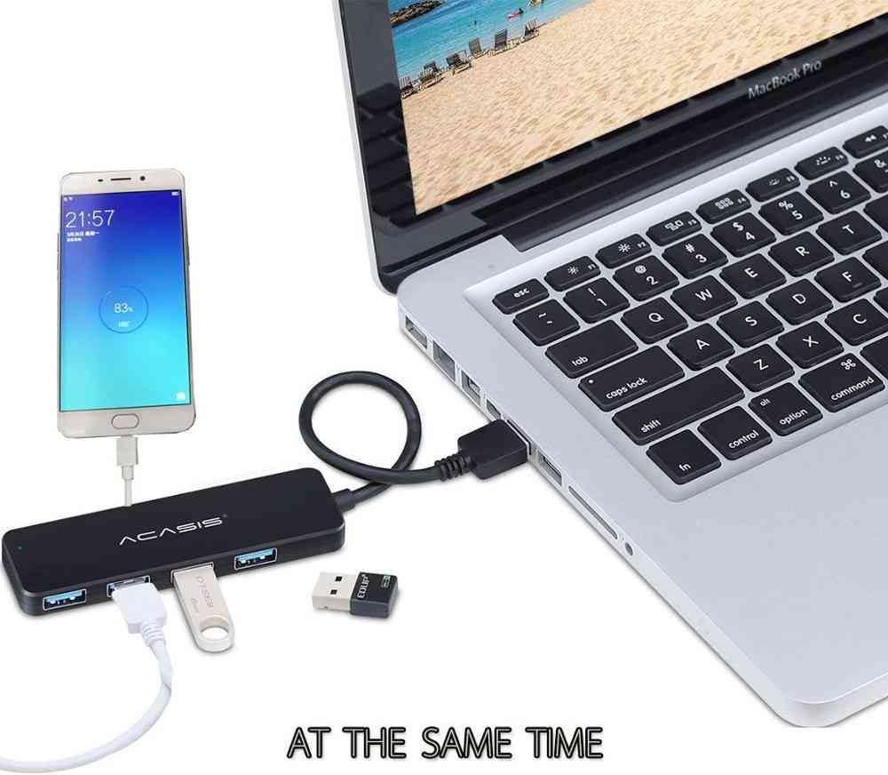 4-portowy zewnętrzny rozdzielacz z portem micro USB do ładowania laptopa iMac