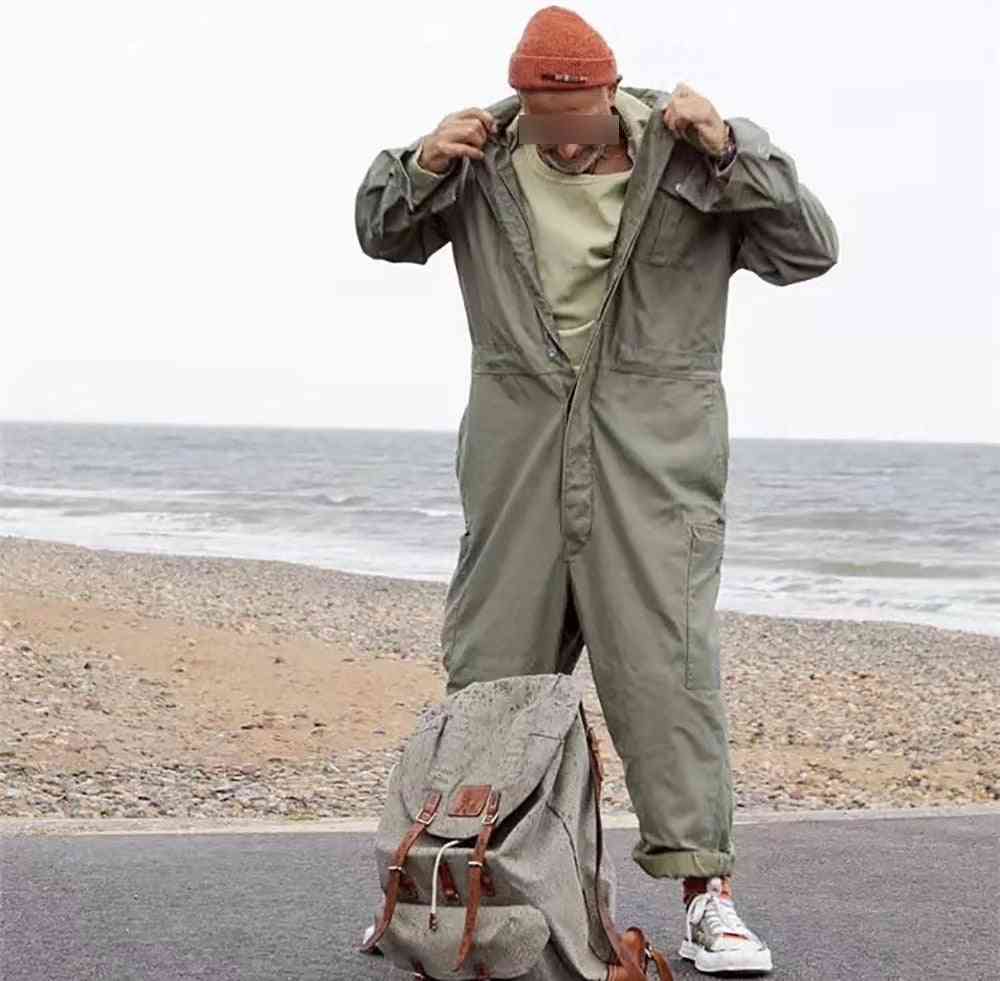 Multi-pocket Work Coverall Mens Safari Style, Cargo Jumpsuit, Worker Uniform Long-sleeve Suit