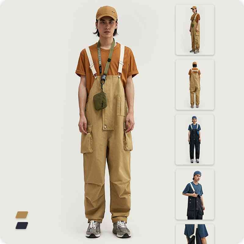 Summer Trendy Multi Dimensional Pocket Trousers, Men's Strap Jumpsuit Casual Pants