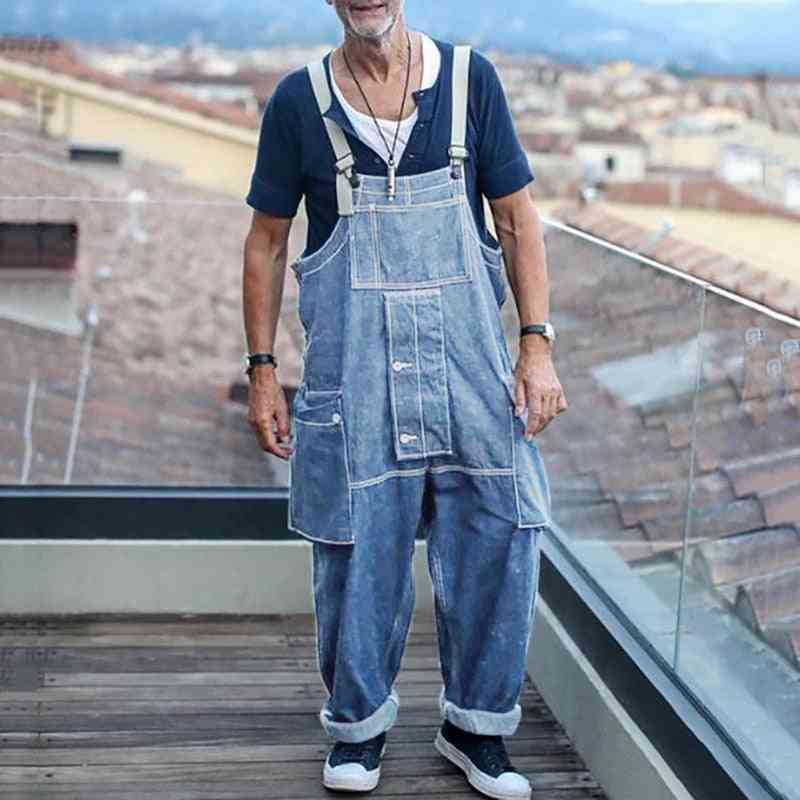 Férfi farmer, divatos táskás, nagy zseb, farmer férfi laza, teljes hosszúságú munkaruha